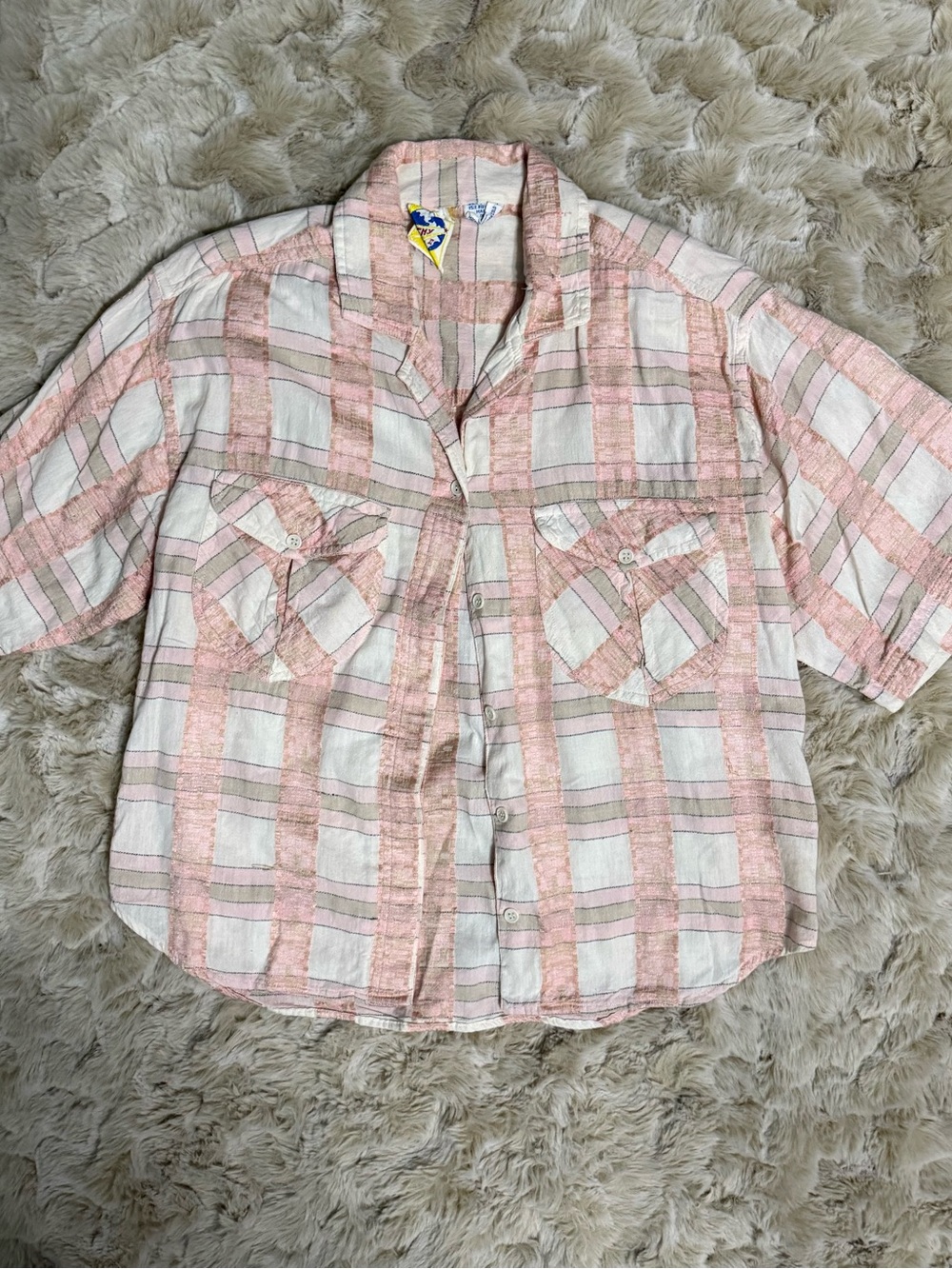 Vintage 90s Heshy II Pink & White Plaid Button-Up Shirt